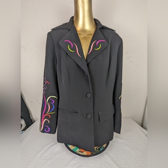 Psalm: CIV Black Blazer with Embriodered Lapel and Sleeves Size 12. Bag 7 - Picture 2 of 15